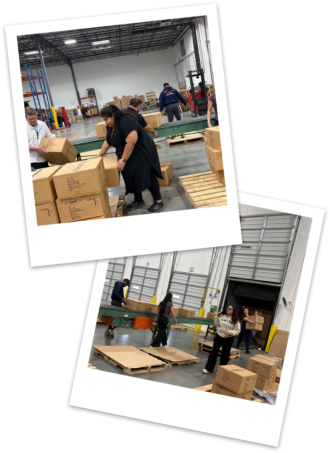 The LaCore team unloading a floor load container