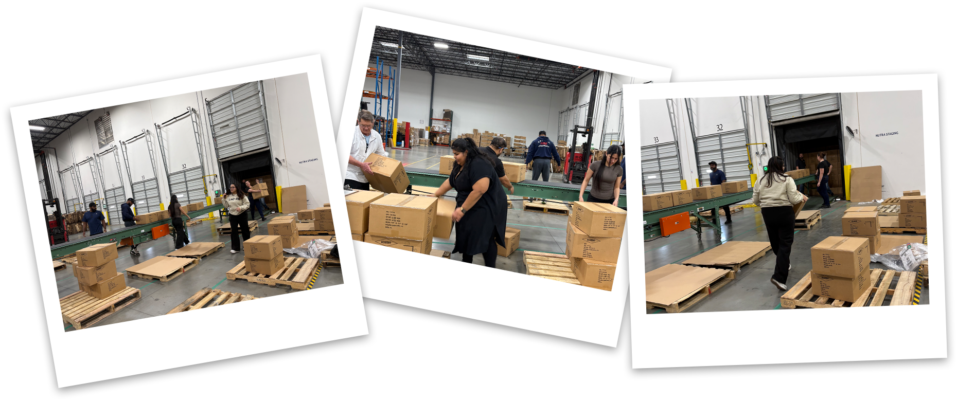 The LaCore team unloading a floor load container