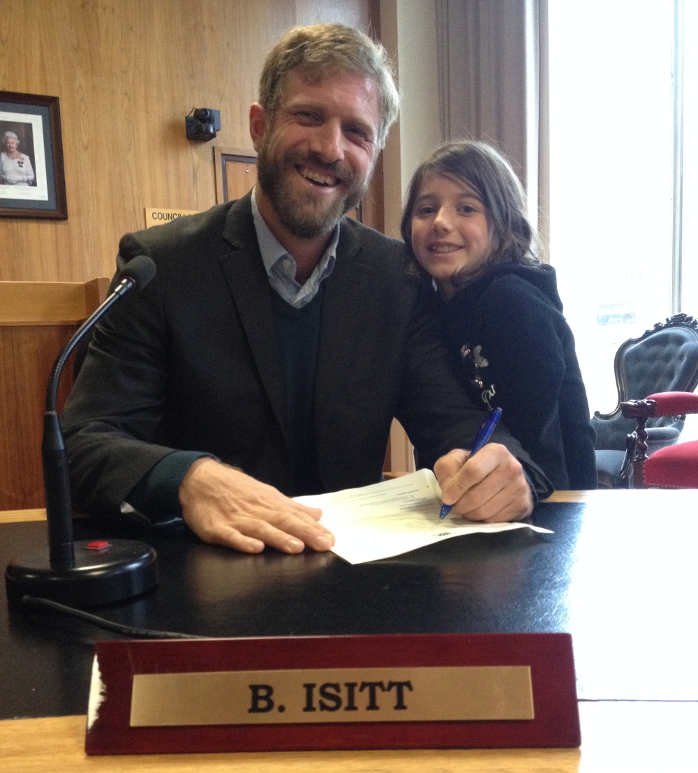 Ben and his daughter Aviva at his swearing in ceremony in Victoria City Hall