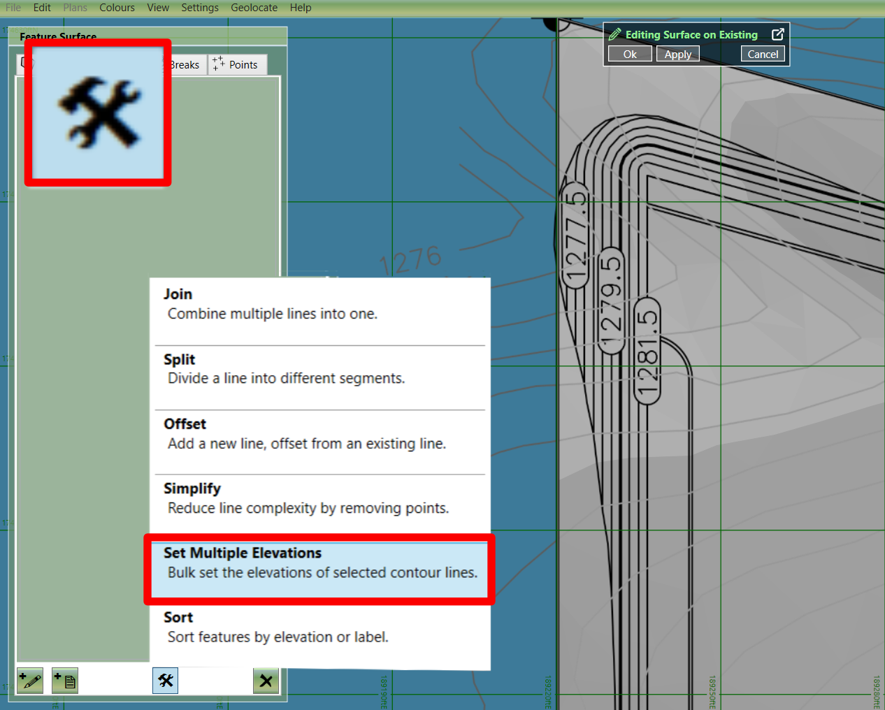 Set Multiple Elevations tool in Kubla Cubed